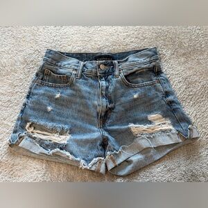 Aeropostale Ripped Cuffed Denim Shorts - Light Blue